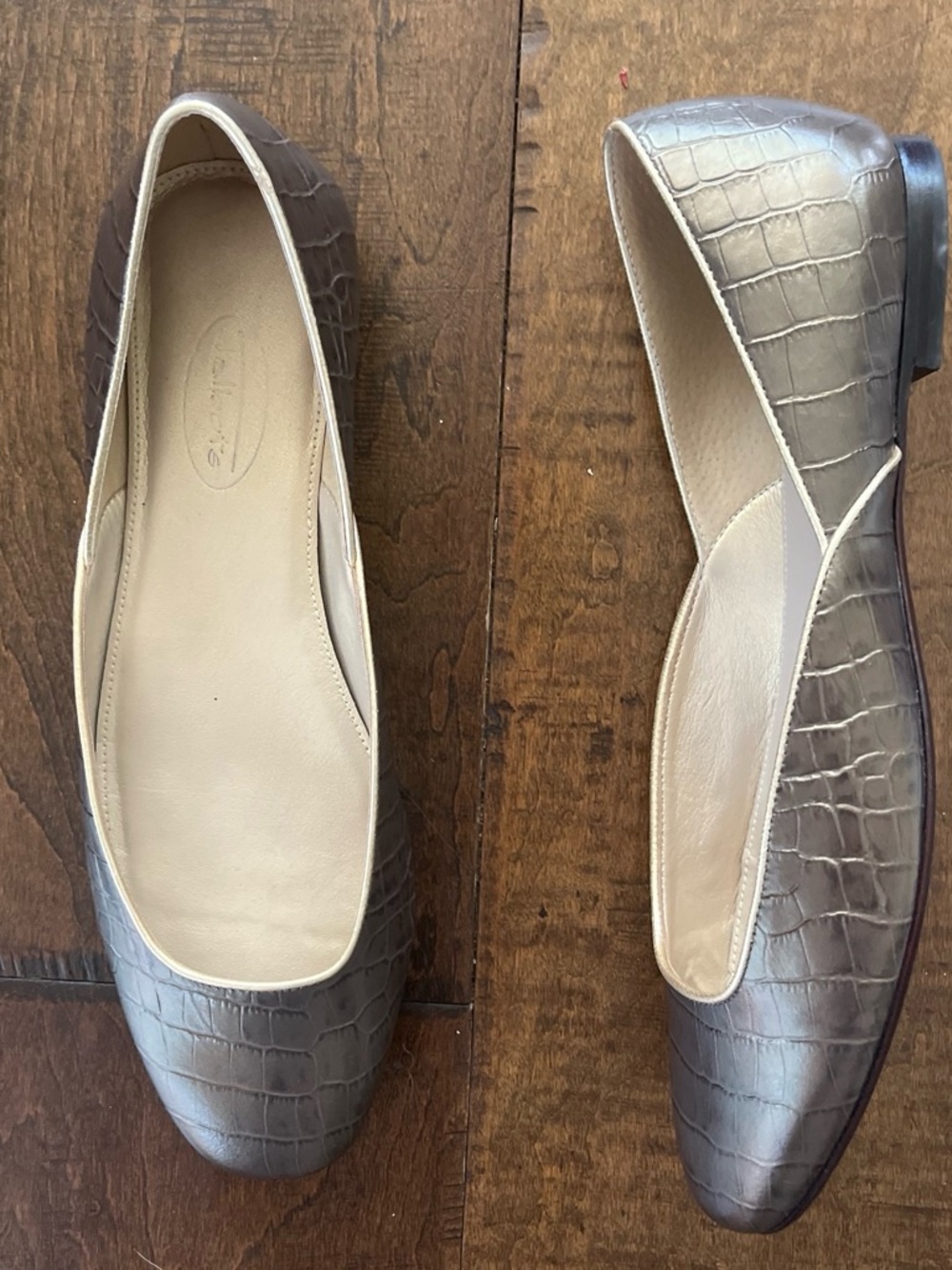 Talbots metallic bronze embossed leather crocodile ballet flats